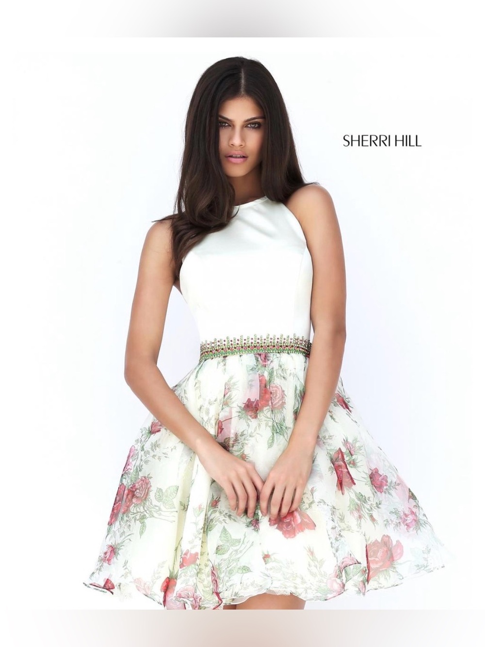 Sherri Hill Floral Organza Halter Dress - Size 4 NWT